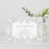 Roze bloemige babyshower uitnodiging, kaart (Staand voorkant)