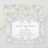Roze bloemige babyshower uitnodiging, kaart (Voorkant / Achterkant)