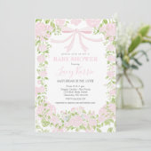 Roze bloemige babyshower uitnodiging, kaart (Staand voorkant)