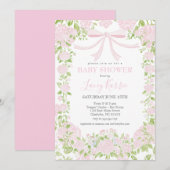 Roze bloemige babyshower uitnodiging, kaart (Voorkant / Achterkant)