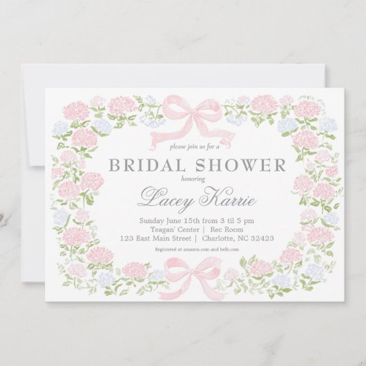 Roze bloemige babyshower uitnodiging, kaart (Voorkant)