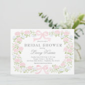 Roze bloemige babyshower uitnodiging, kaart (Staand voorkant)
