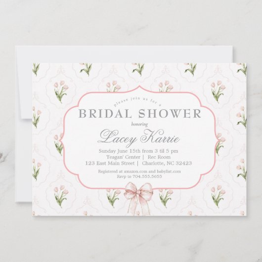 Roze bloemige babyshower uitnodiging, kaart (Voorkant)