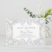 Roze bloemige babyshower uitnodiging, kaart (Staand voorkant)