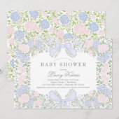 Roze bloemige babyshower uitnodiging, kaart (Voorkant / Achterkant)