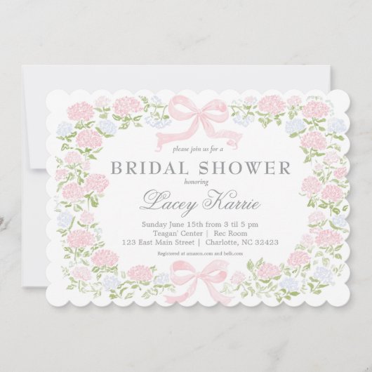 Roze bloemige babyshower uitnodiging, kaart (Voorkant)