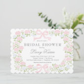 Roze bloemige babyshower uitnodiging, kaart (Staand voorkant)