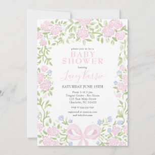 Roze bloemige babyshower uitnodiging,  kaart