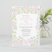 Roze bloemige babyshower uitnodiging,  kaart (Staand voorkant)