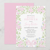 Roze bloemige babyshower uitnodiging,  kaart (Voorkant / Achterkant)