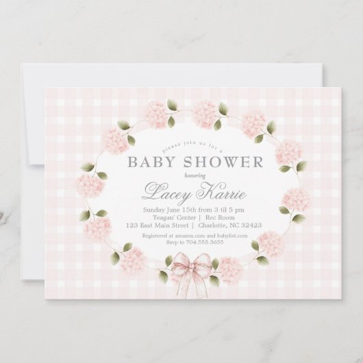 Roze bloemige babyshower uitnodiging, kaart (Voorkant)
