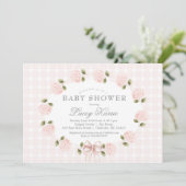 Roze bloemige babyshower uitnodiging, kaart (Staand voorkant)