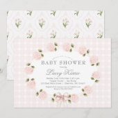 Roze bloemige babyshower uitnodiging, kaart (Voorkant / Achterkant)