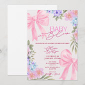 Roze bloemige babyshower uitnodigingen. kaart (Voorkant / Achterkant)