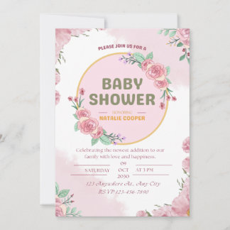 Roze bloemige babyshower uitnodigingskaart. kaart