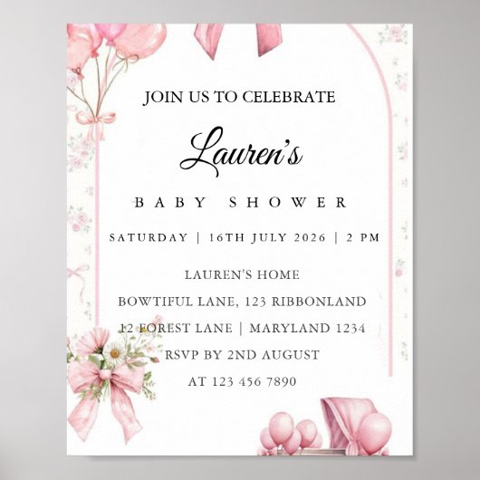 Roze bloemige babyshower uitnodigingsposter  poster (Voorkant)