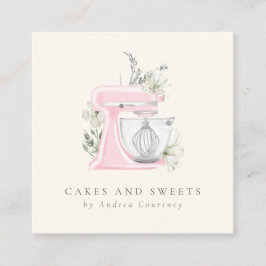 Roze Bloemige Bakkerij Gebak Waterverf Mixer Cake Vierkante Visitekaartje