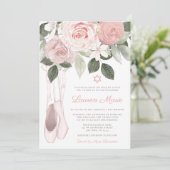 Roze Bloemige Ballet Bat Mitzvah Kaart (Staand voorkant)