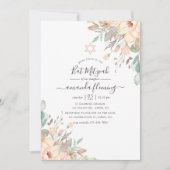 Roze Bloemige Bat Mitzvah Kaart (Voorkant)