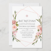 Roze bloemige Bat Mitzvah uitnodiging (Voorkant)