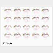 Roze bloemige bedank sticker huwelijksgunsten (Vel)