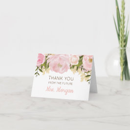 Roze bloemige bedankkaart