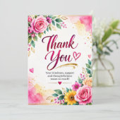 Roze bloemige bedankkaart (Staand voorkant)
