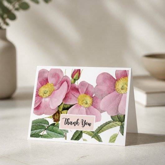 Roze bloemige bedankkaart