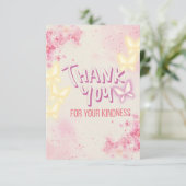 Roze bloemige bedankkaart met vlinders (Staand voorkant)