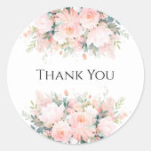 Roze bloemige bedankstickers ronde sticker (Voorkant)