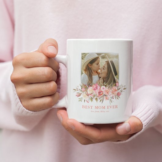 Roze bloemige beste moeder ooit foto koffiemok