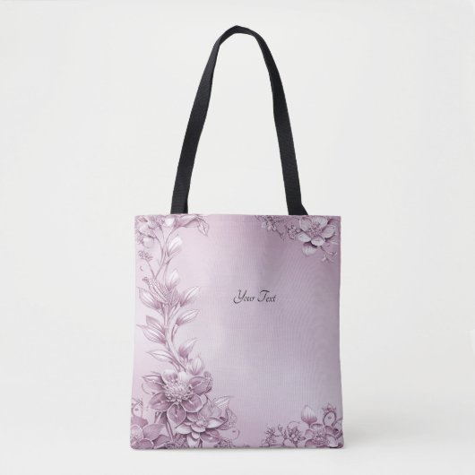 Roze Bloemige Blad Tote Tas (Voorkant)