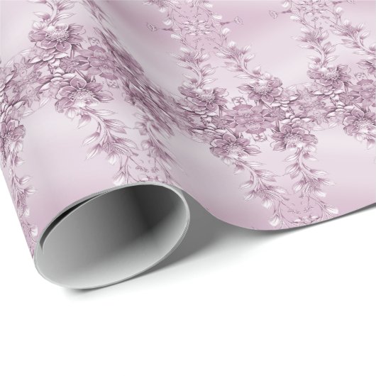 Roze Bloemige Blad Wrapping Papier (Rol Hoek)