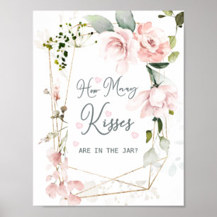 Roze Bloemige Bladeren Hoeveel Kusjes in de Pot Poster