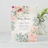 Roze bloemige bladgoud glittershowers voor baby's kaart (Staand voorkant)