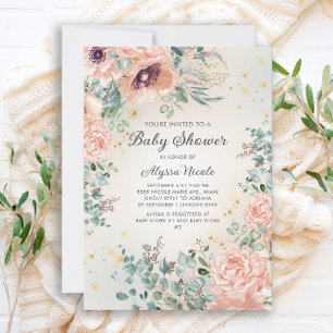 Roze bloemige bladgoud glittershowers voor baby's kaart
