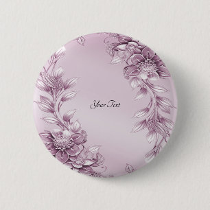Roze bloemige bladknop ronde button 5,7 cm