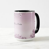 Roze Bloemige Bladmug Mok (Voorkant rechts)