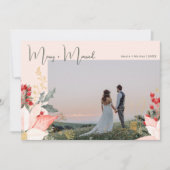 Roze Bloemige Blij en Getrouwd Vier Foto Kerstmis Feestdagenkaart (Voorkant)