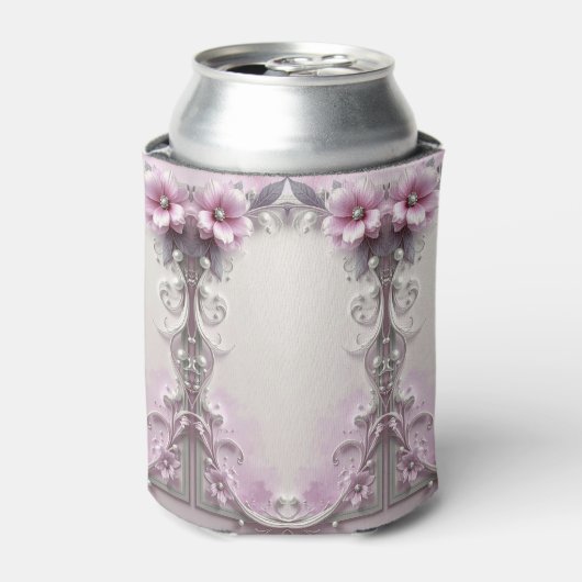 Roze bloemige blikjeskoeler (Blikje Voorkant)