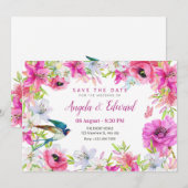 Roze bloemige bloei artistieke trouw save the date (Voorkant / Achterkant)
