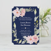 Roze bloemige bloei Navyblauw Trouw Formal Kaart (Staand voorkant)