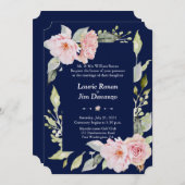 Roze bloemige bloei Navyblauw Trouw Formal Kaart (Voorkant / Achterkant)