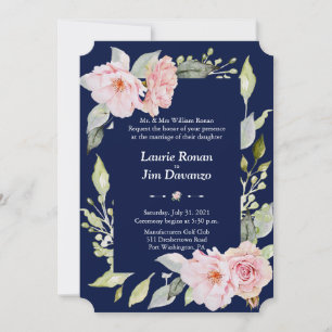 Roze bloemige bloei Navyblauw Trouw Formal Kaart
