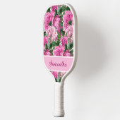 Roze Bloemige Bloemen Rozen Naam Script Pickleball Paddle (Links)