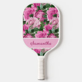 Roze Bloemige Bloemen Rozen Naam Script Pickleball Paddle (Voorkant)
