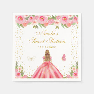 Roze Bloemige Blond Haar Prinses Sweet Sixteen Servet