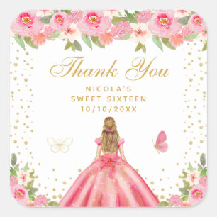 Roze Bloemige Blond Haar Prinses Sweet Sixteen Vierkante Sticker