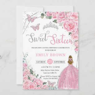 Roze bloemige blonde prinses Sweet 16 verjaardag Kaart