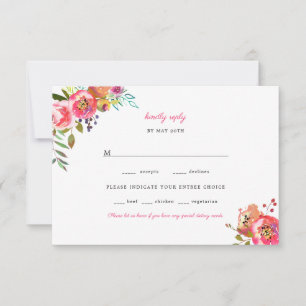 Roze Bloemige Boho Geweien Huwelijk RSVP Kaartje